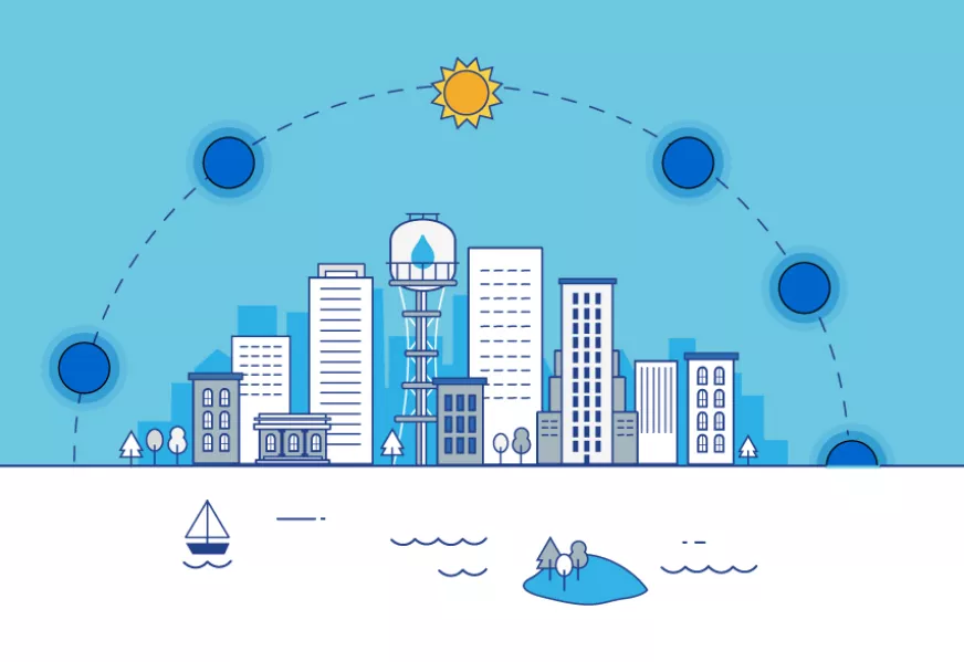 Ilustración representando la ciudad y el mediodía