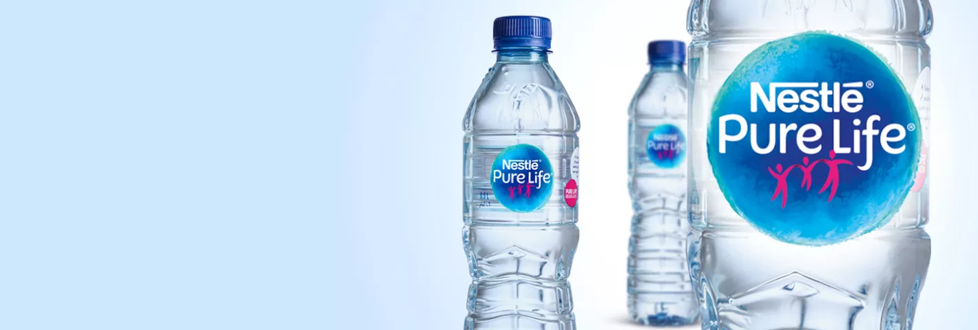 three bottles of nestle pure life purified water