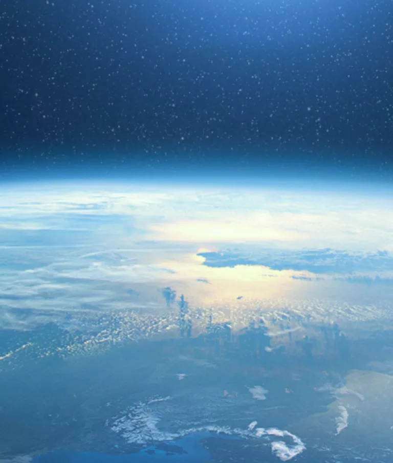 child drinking nestle pure life purified water in space looking at earth