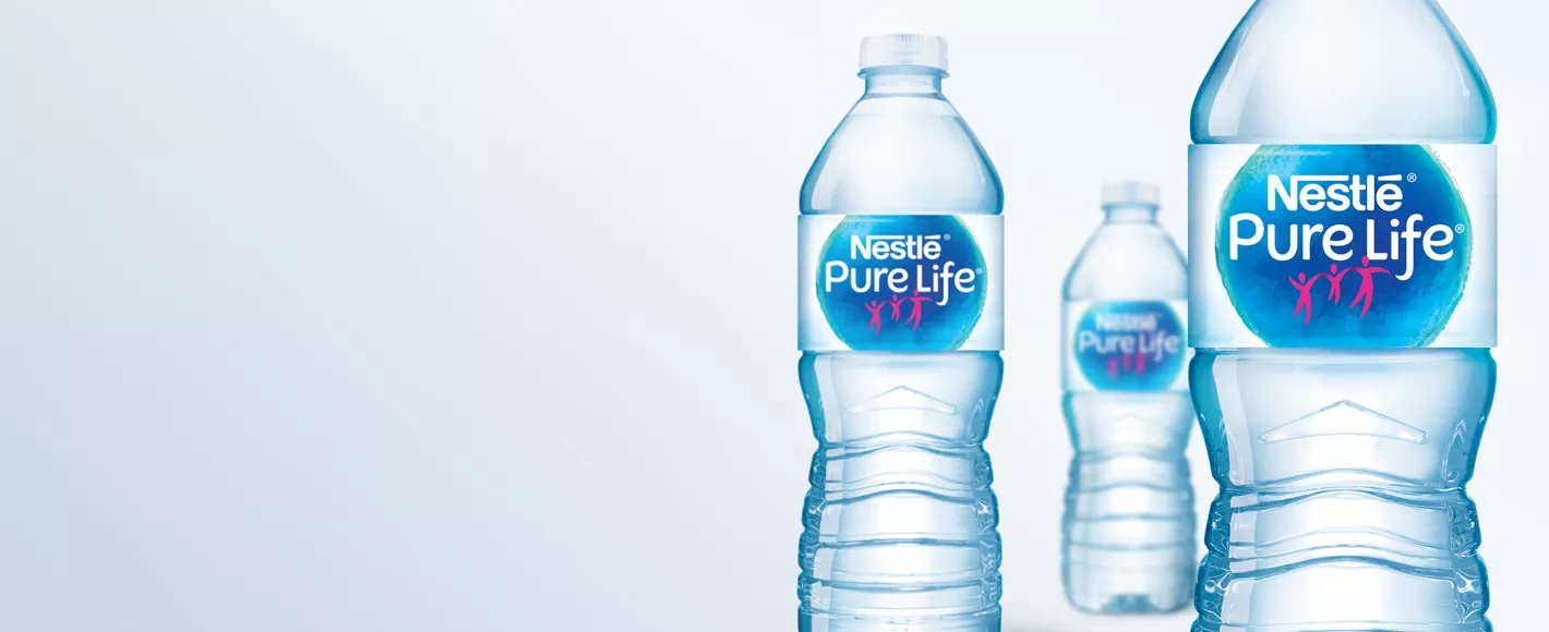 three bottles of nestle pure life purified water