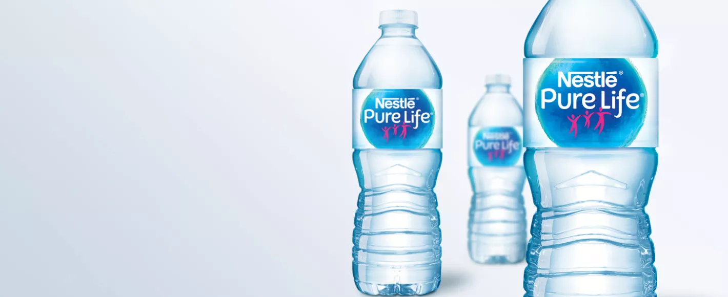 three bottles of nestle pure life purified water