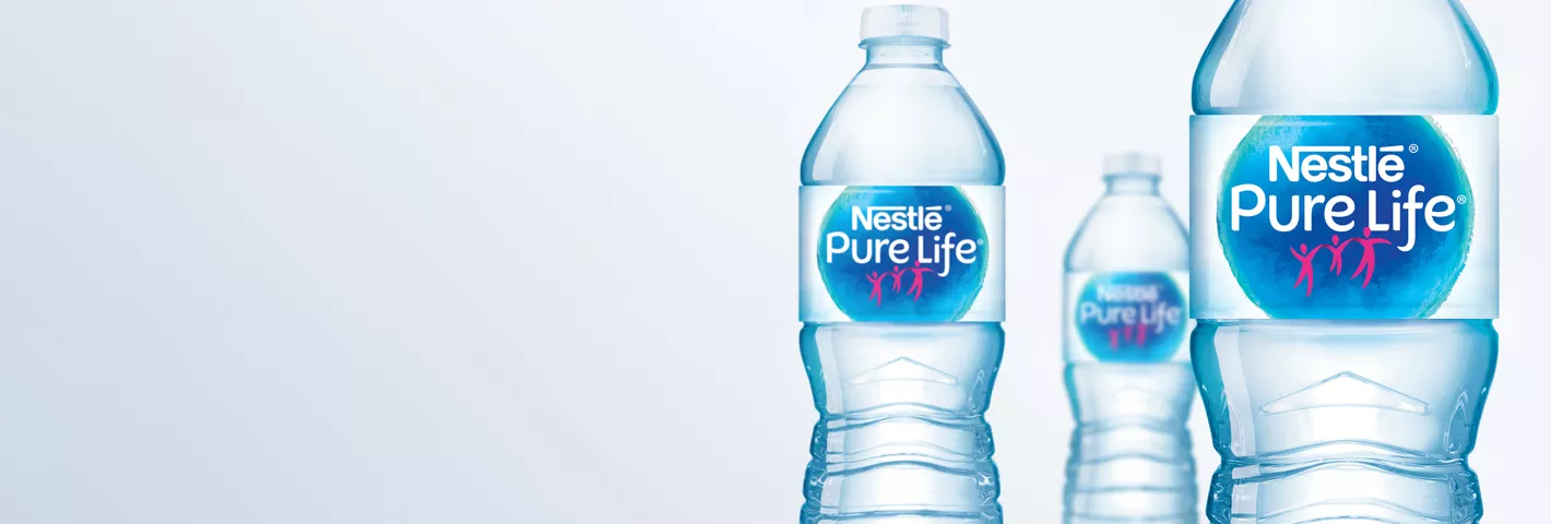 three bottles of nestle pure life purified water