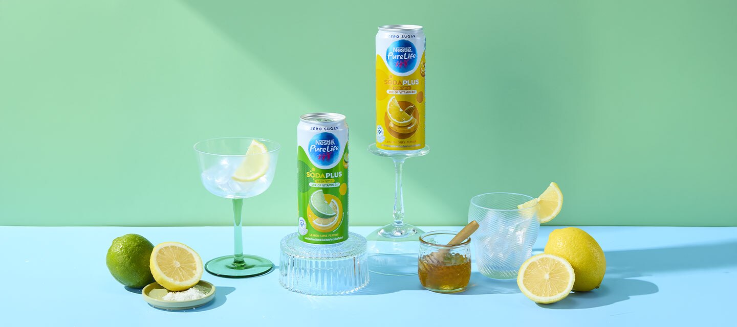 Nestlé Pure Life Soda Plus lemon lime drinks with citrus fruit and zero sugar