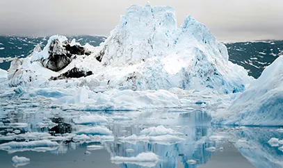 Glaciers surrounded by water at polar caps