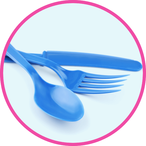 blue plastic cutlery