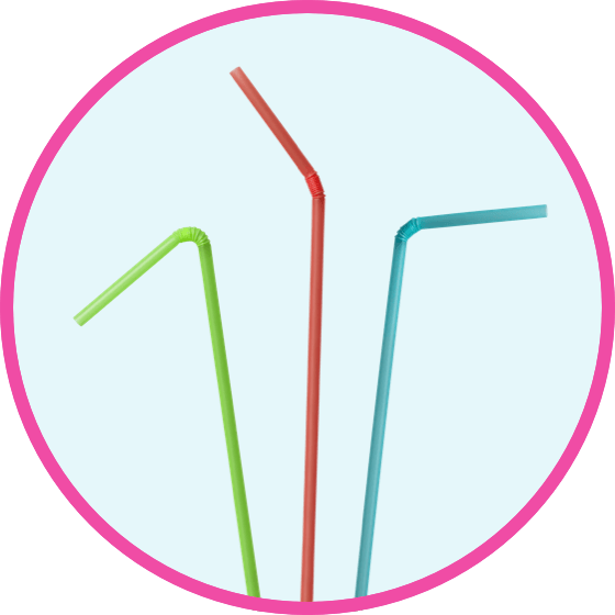 three plastic drinking straws