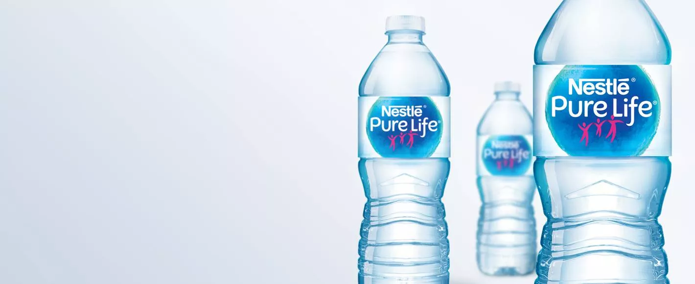 three bottles of nestle pure life purified water