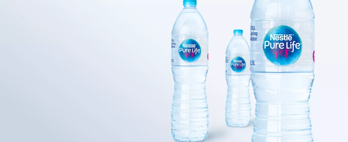 3 bottles of Nestlé Pure Life water bottles – “Frequently asked questions” page