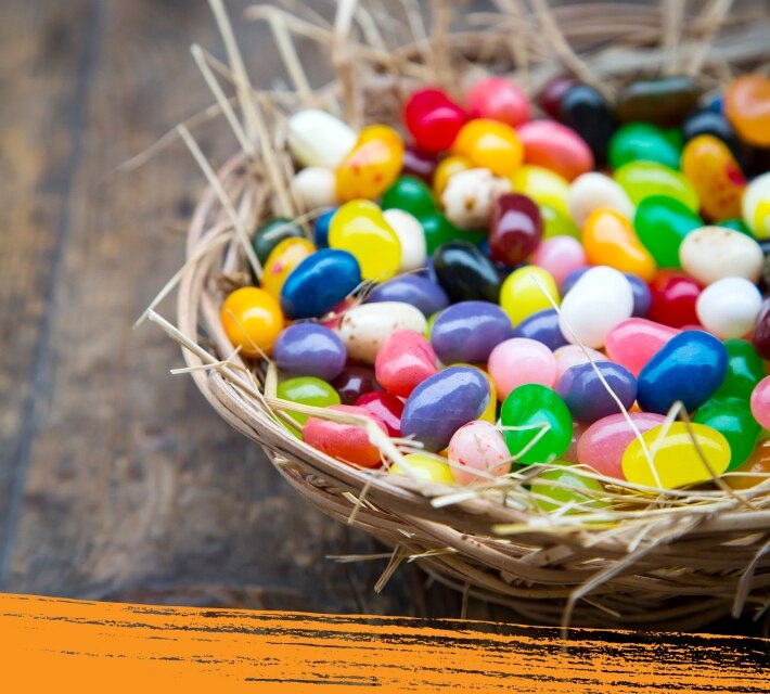 Colourful jellybeans in a bowl of candy